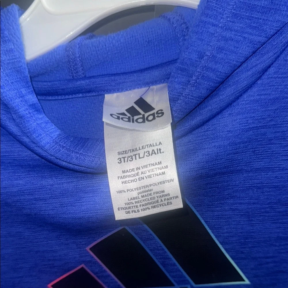 Adidas Blue Sweatshirt Hoodie with Signature Stripes - Picture 3 of 4